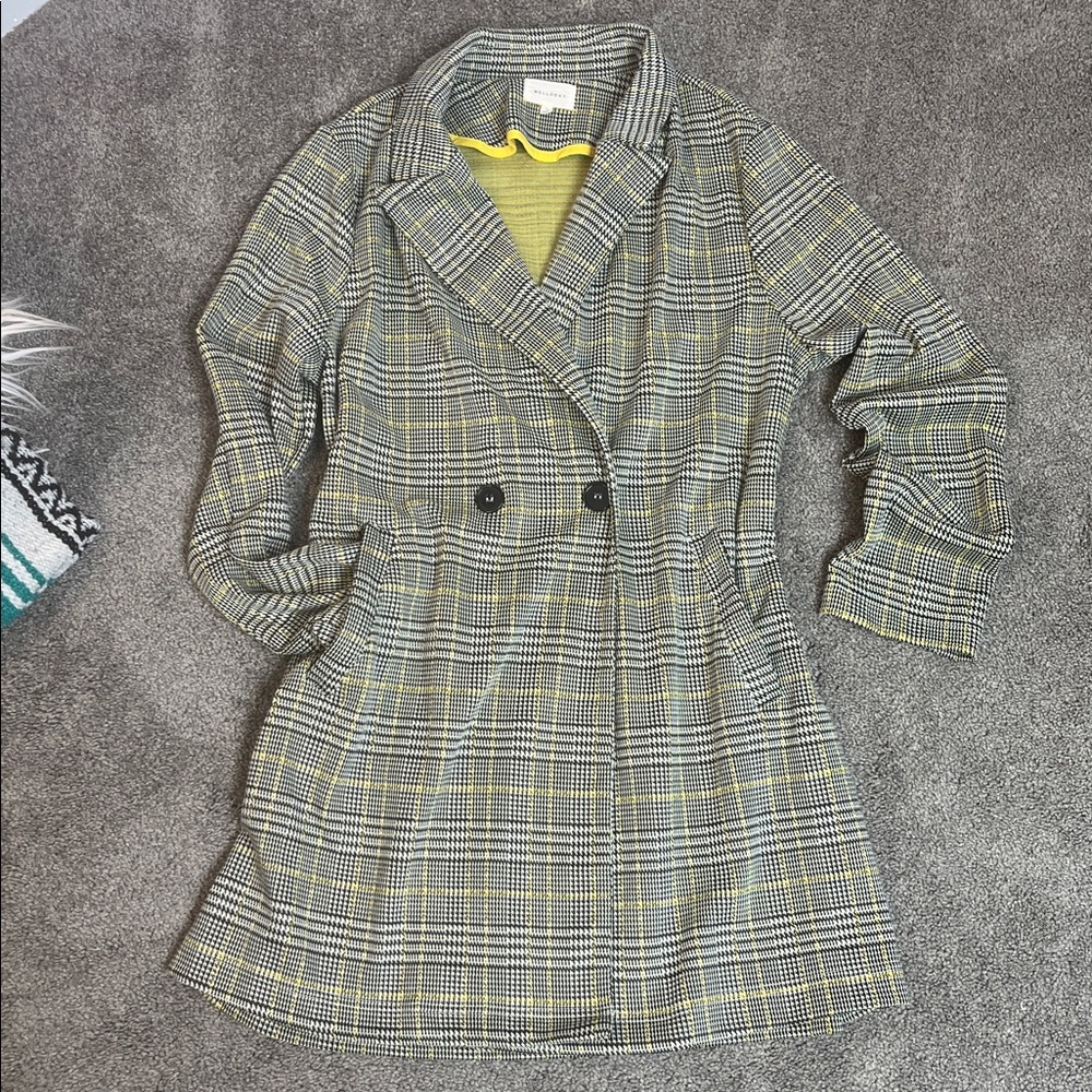 Melloday Blazer Jacket Longer Length Plaid Size Large